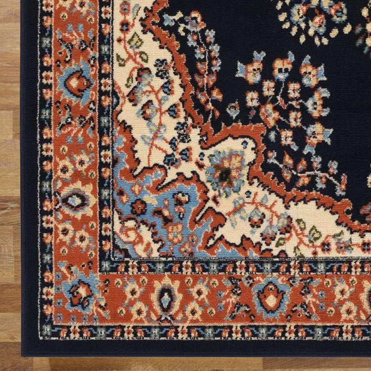Ruby diamond Navy Hallway Runner Saray Rugs