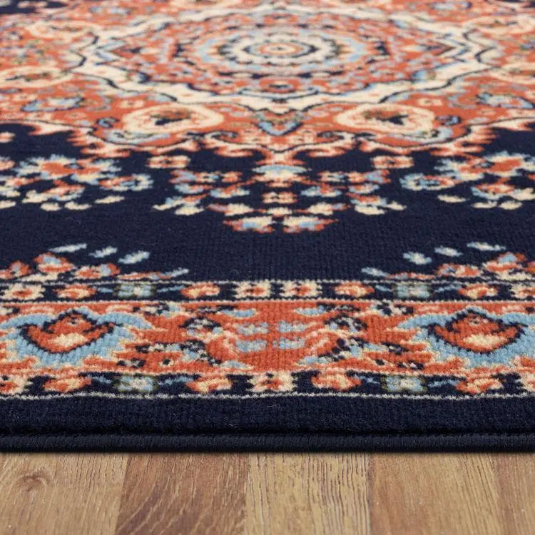 Ruby diamond Navy Hallway Runner Saray Rugs