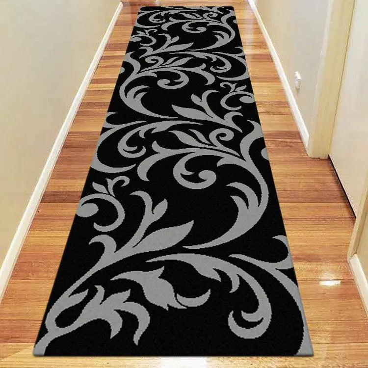 Ruby floral Black Hallway Runner Saray Rugs