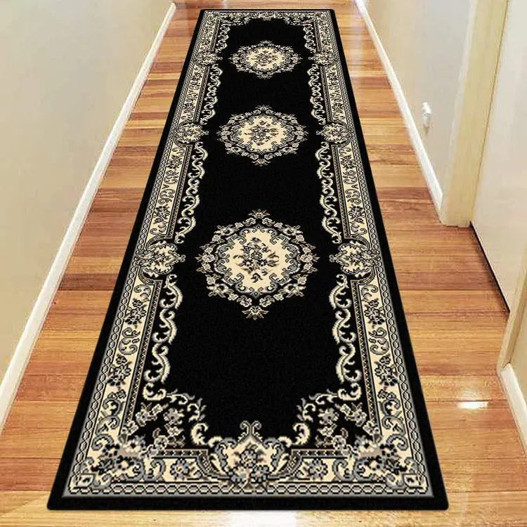 Ruby flower Black Hallway Runner Saray Rugs