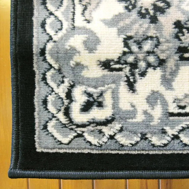 Ruby flower Black Hallway Runner Saray Rugs