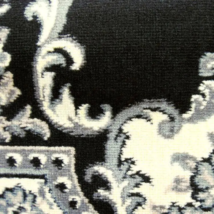 Ruby flower Black Hallway Runner Saray Rugs