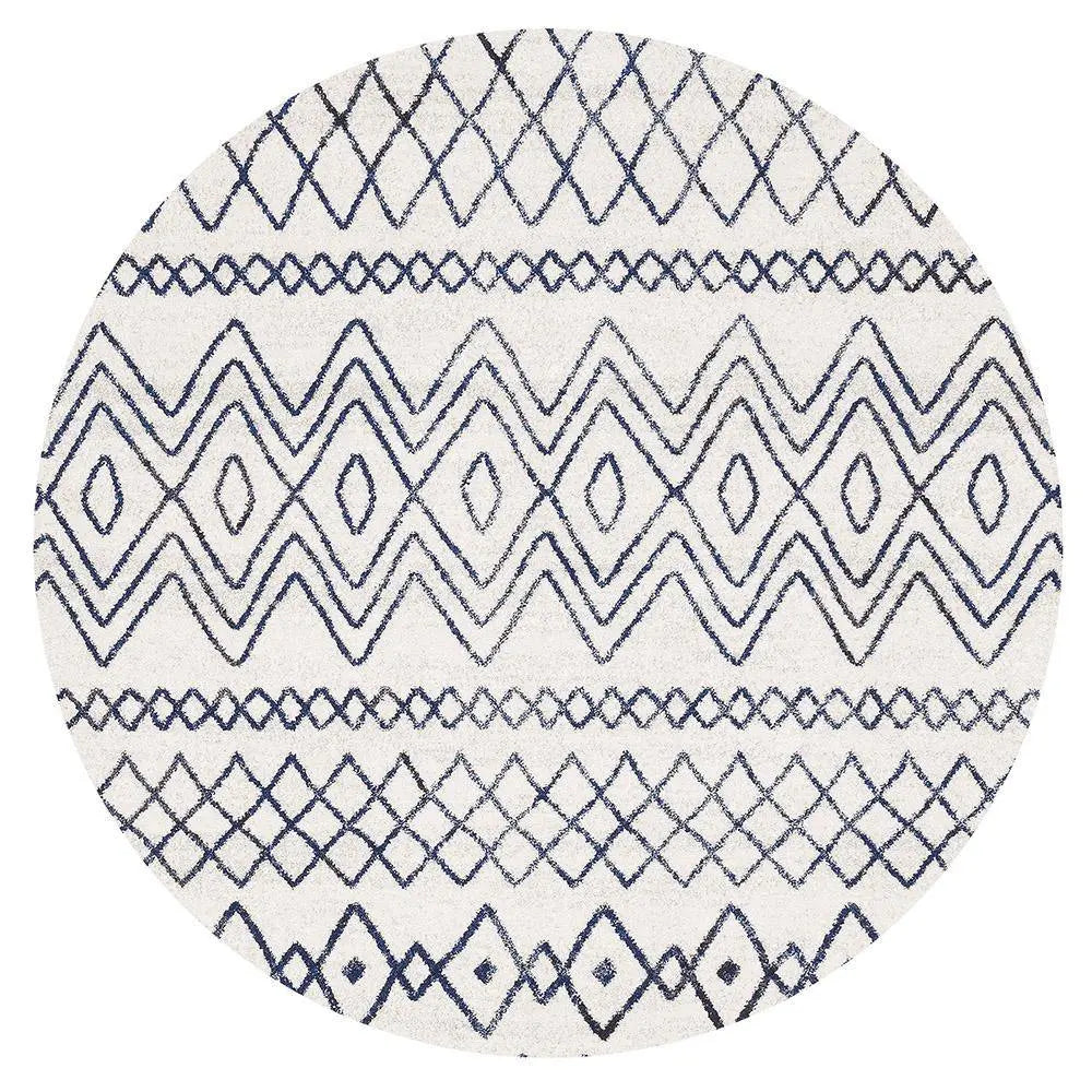 Sahra 453 White Blue Round Rugs Unitex