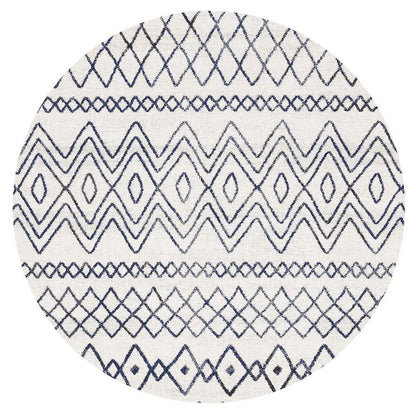Sahra 453 White Blue Round Rugs Unitex