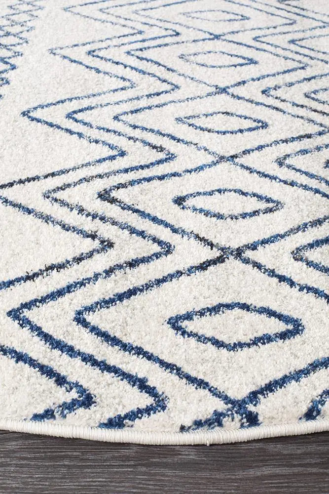 Sahra 453 White Blue Round Rugs Unitex