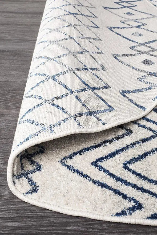 Sahra 453 White Blue Round Rugs Unitex