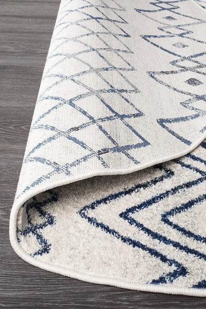 Sahra 453 White Blue Round Rugs Unitex