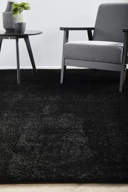 Sydney Black Silky Shaggy Rug RUG CULTURE
