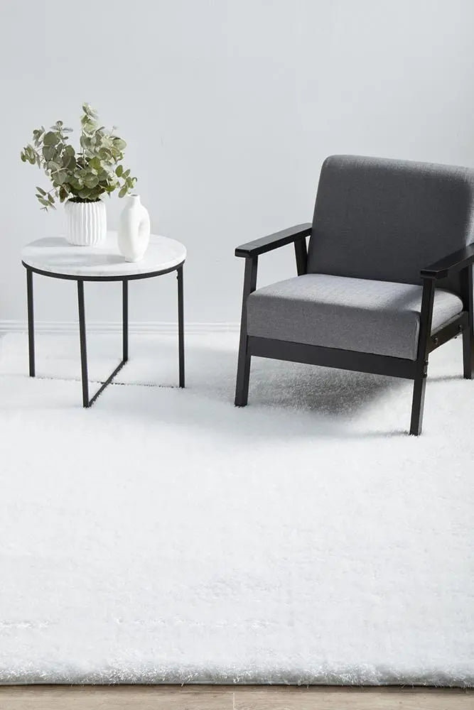 Sydney White Silky Shaggy Rug RUG CULTURE