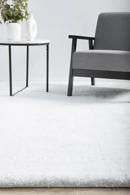 Sydney White Silky Shaggy Rug RUG CULTURE